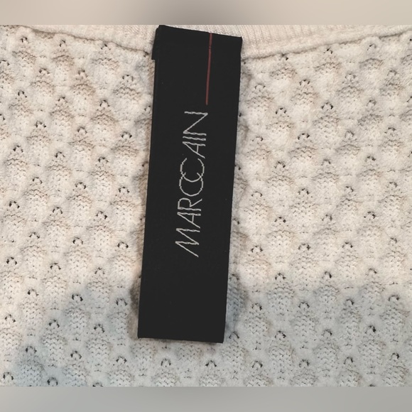 Marc Cain Capped Sleeve Texture Bubble Knit Flare Tunic w Ribbed Waist Off White - Picture 4 of 11